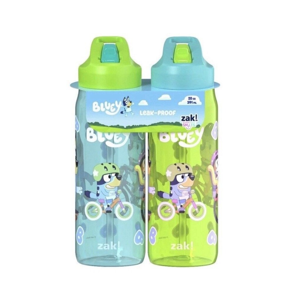 Zak! Bluey Kids Leak Proof Water Bottle 20 oz Durable Plastic 2 in Each Pack